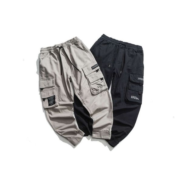 

men's pants autumn simple tether elastic solid color leggings loose casual tooling 1lup, Black