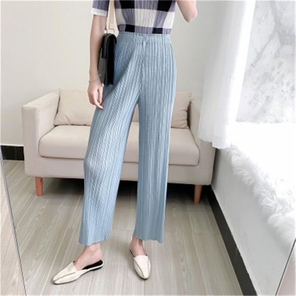 

women's pants & capris 2021 spring and summer casual fashion simple loose comfortable stretch miyake fold straight nine-point, Black;white