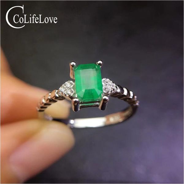 

cluster rings colife jewlery emerald engagement ring for woman 4*6mm natural 925 silver jewelry birthday gift, Golden;silver