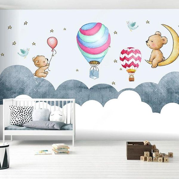 

wallpapers custom any size mural wallpaper 3d cartoon hand drawn panda air balloon children's room background wall painting home decor