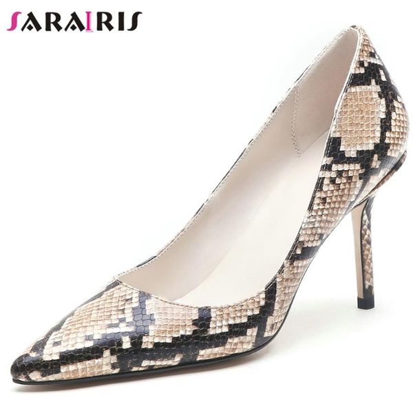 

dress shoes sarairis brand female thin heels shallow pumps 2021 pointed toe wedding party women sanke print woman, Black