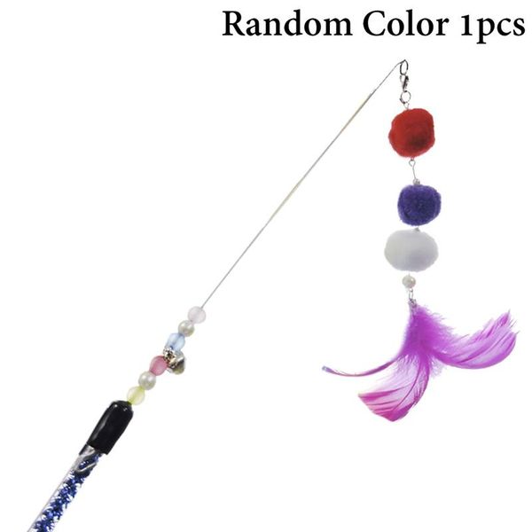 

sell 1pc cat toy fake feather teaser pom bell fun kitten wand pet interactive favors supplies toys