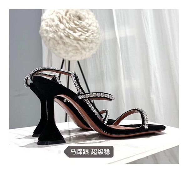 

women suede genuine leather diamond spike heel sandals shoes, Black