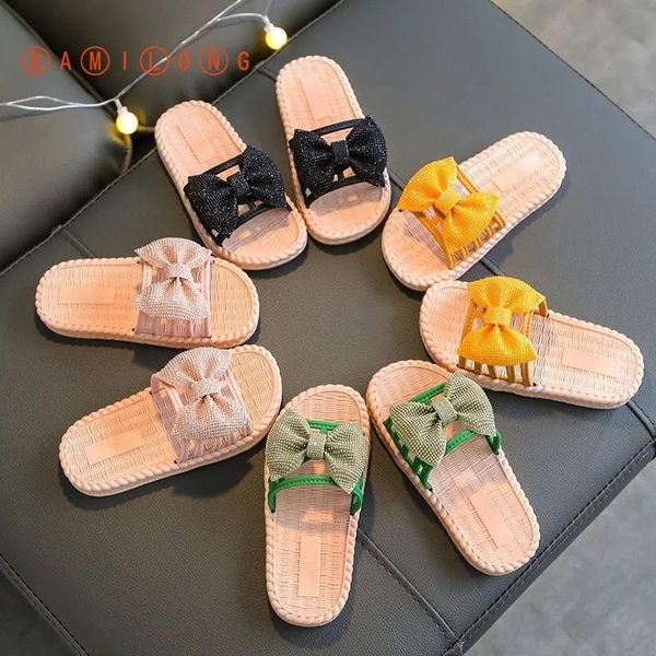 

summer girls cute bowknot shoes kids slippers home antiskid princess toddler baby children' sandals y618 slipper, Black;grey