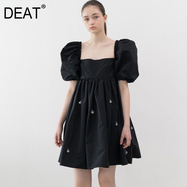 

women black backless above knee dress square neck puff short sleeve loose fit fashion tide spring summer gx889 210421, Black;gray