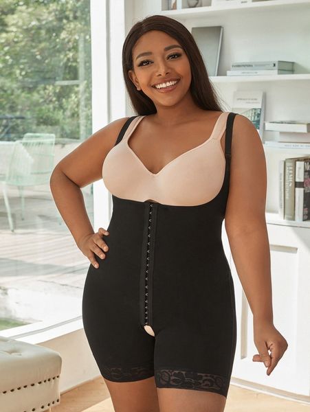 

plus lace trim shapewear romper bodysuit f1xc#, Black;white