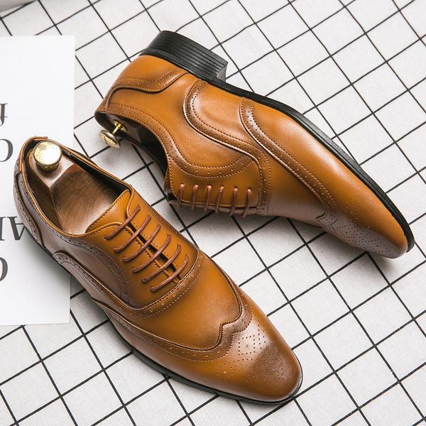 

dress shoes men oxford genuine leather casual fashion formal lace-up wedding plus size drop, Black
