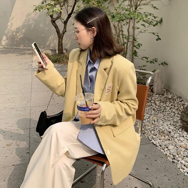 

women's suits & blazers yellow suit coat women's spring and autumn 2021 loose design sense of minority salt fried street top, White;black