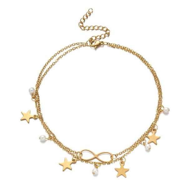 

charm bracelets stainless steel imitation pearl tassel infinity star bracelet for women fashion multilayer chain jewelry, Golden;silver
