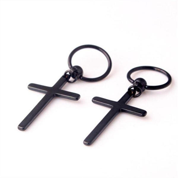 

dna korean v silver color punk rock captive bead stainless steel black allergy graceful circle round cross earring stud, Golden;silver