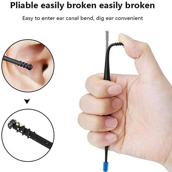 

electric nose & ear trimmers cleaner micro-bristle reusable 360 degree spiral double silicone curette stick wax remover tool