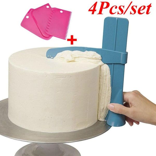 

baking & pastry tools 3pcs dough cake cutter + screed adjustable height scraper edge smoother diy decor level rotating