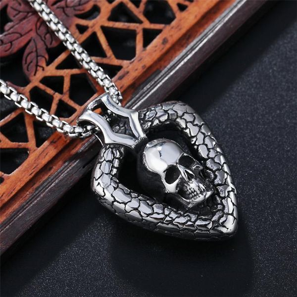 

pendant necklaces skeleton & skull pendants mens gothic punk male gold color biker joyas stainless steel chains necklace for men jewelry, Silver