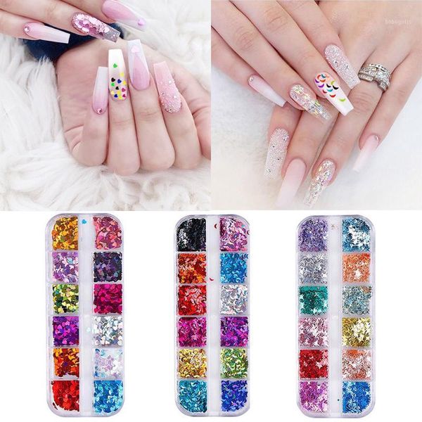

grids mixed color crescent shape and star-shaped sequins nail decoration art sticker decals designs drop1, Silver;gold