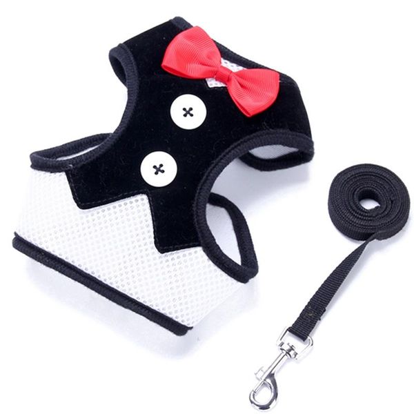

dog apparel fashion-dog vest pet harness leash set for small medium dogs bow tie formal dress plaid puppy chest strap s yards #b