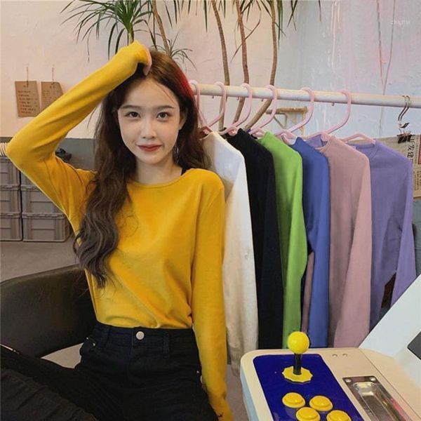 

solid color long sleeve t-shirt for women in spring and autumn winter women's sweaters, White;black