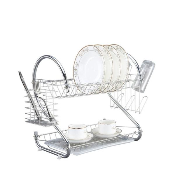 

kitchen dish drainer cutlery holder plates bowls utensils rack round 2 two tier 47