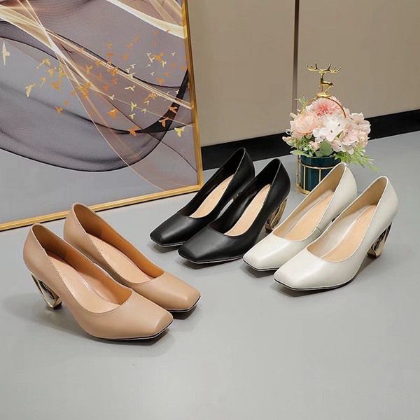 

luxury designer dress shoes mid-high heels classic letters leather chain diior shoes women party wedding festival high quality, Black