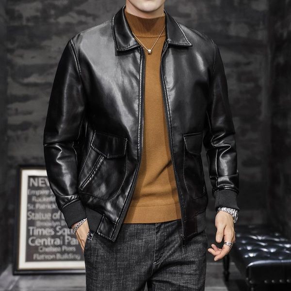 

men's jackets fashion autumn leather jacket men turn-down collar black motorcycle pu biker coats brand clothing m-4xl, Black;brown