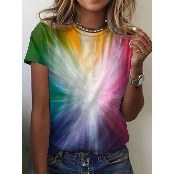 

aurora pattern ladies fashion style 3d printing round neck casual streetwear summer basic short-sleeved t-shirt, White