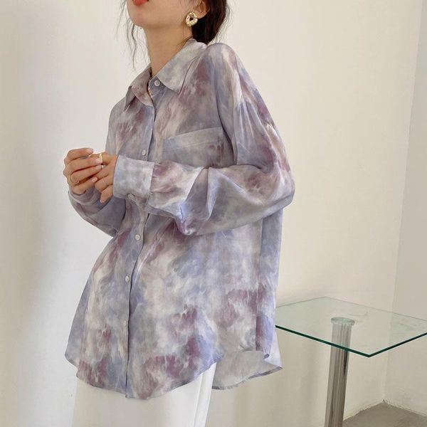 

women's blouses & shirts fashion casual tie dye color for women spring bf style temperament vintage elegant all-match female 2021, White