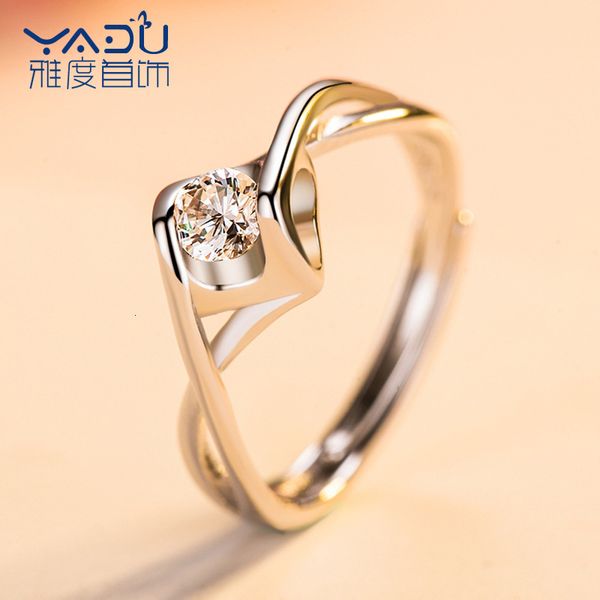 

angel's kiss heart-shaped silver inlaid diamond ring for lovers