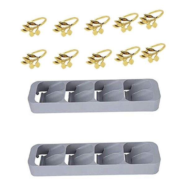 

10pcs leaf napkin buckle ring with 2pcs slots drawer condiment seasoning bottle storage holder 8 grid rings