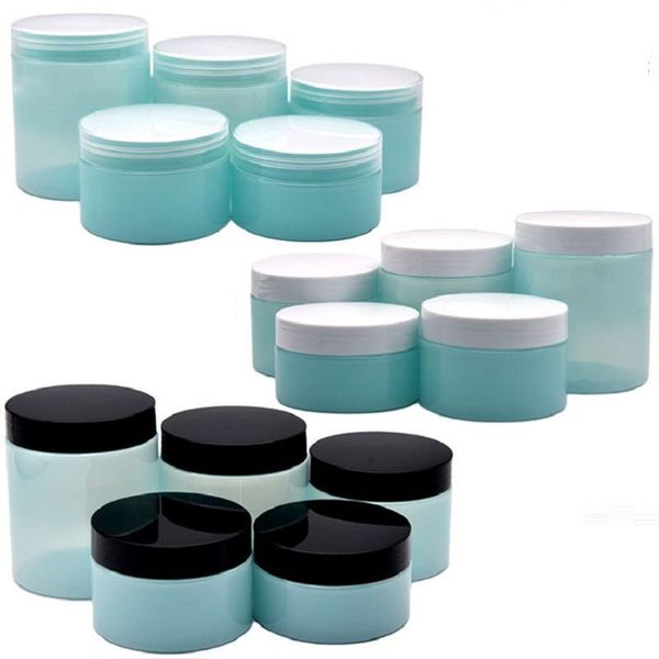 

storage bottles & jars empty 100ml 120ml 150ml 200ml 250ml light blue pet cream black white clear lid refillable plastic containers 24pcs