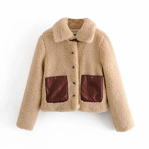 

women's jackets streetwear women grain cashmere jacket fashion ladies beige turn down collar coats causal female pocket button out, Black;brown