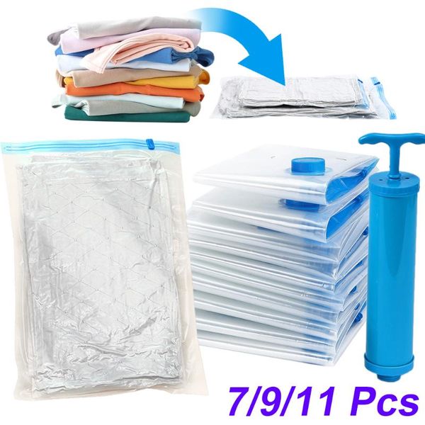 

storage bags 6/7/8/9/10/11pcs vacuum compression bag with hand pump for storing cups clothes blankets pillows household