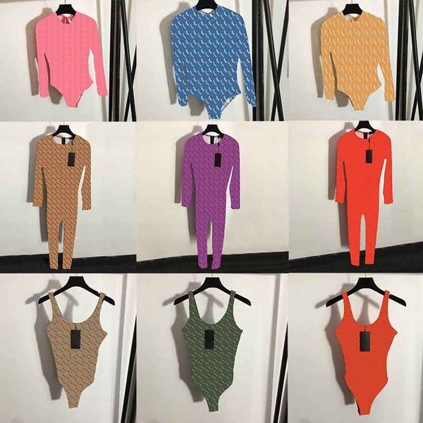 

new letter printed swimsuit mesh long sleeve bodysuit textile elastic sports leggings tights swimwear women summer beach swimming surfing we