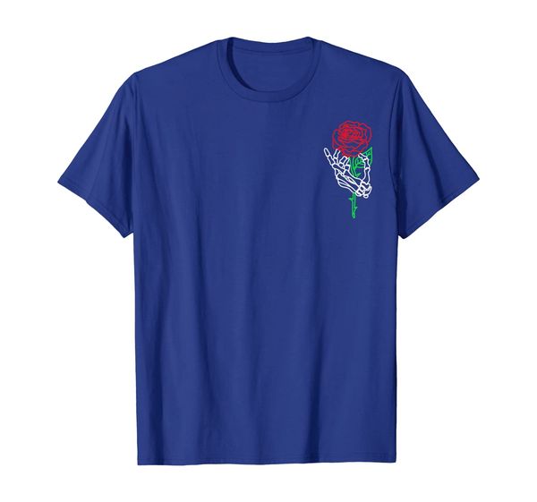 

skeleton hand holding rose t-shirt, tattoo shirts, White;black