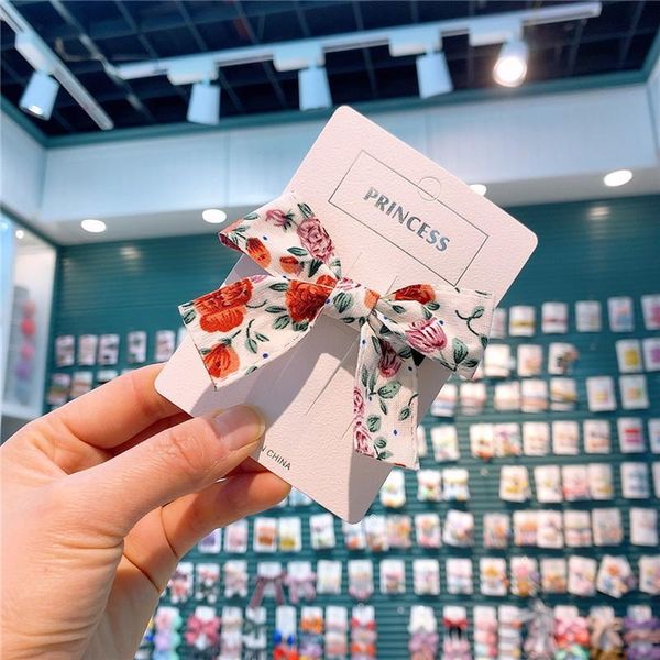 

korea style children's hairpin fresh flowers floral fabric princess baby cute sweet hair clips for girl fashion accessories, Slivery;white