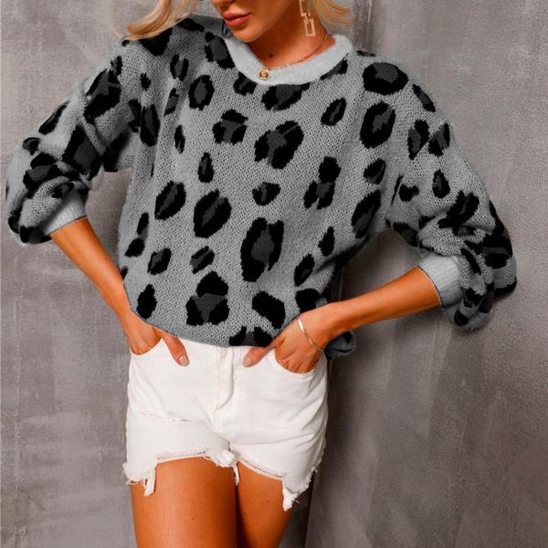 

women's sweaters women casual long sleeve backless knitted autumn leopard print pullover tunic pullovers, White;black