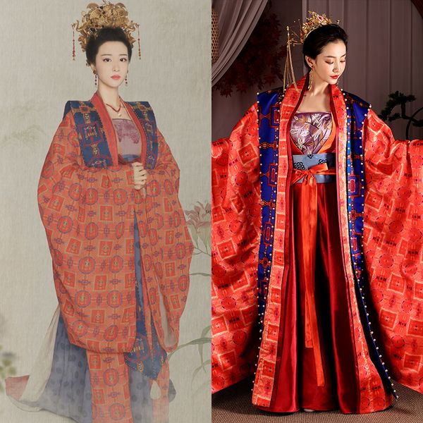 

costume of the song dynasty hanfu queen's dress royal concubine's troupe performing in palace high quality, Red