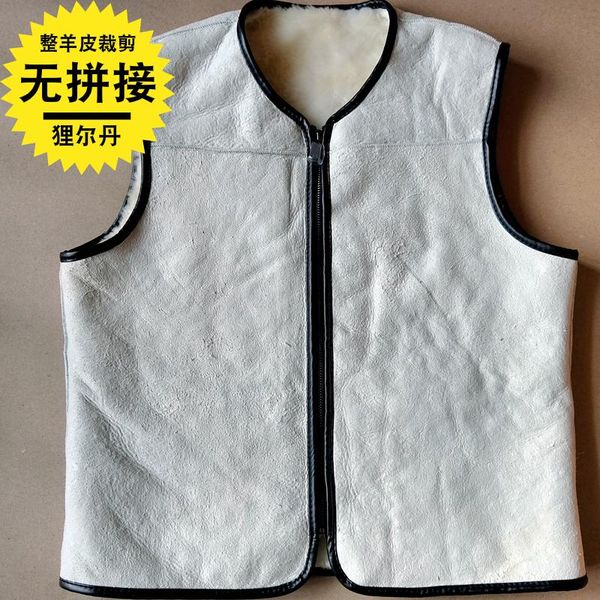 

men's sheepskin warm vest with fur, one-piece tank vests, Black;white