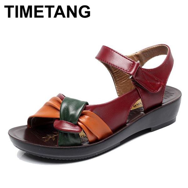 

summer mother shoes flat sandals women aged leather soft bottom mixed colors fashion comfortable old, Black