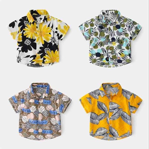 Crianças Presente de Aniversário Roupas Verão Europeia Moda Casual Tops Crianças Crianças Étnicas Florais De Manga Curta Camisa Para Meninos 210701