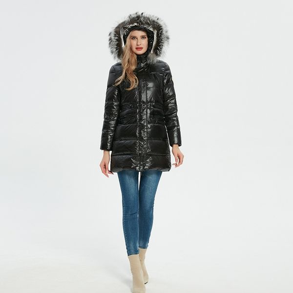 

21 year winter fox large hairy collar long slim hooded m family mengkou same down jacket female zhang tianai, Black