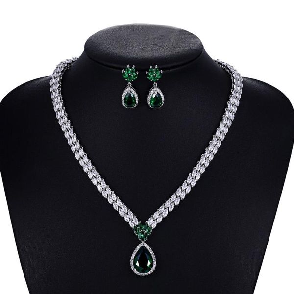 

earrings & necklace crystal cz cubic zirconia bridal wedding drop earring set jewelry sets for women accessories cn10052, Silver