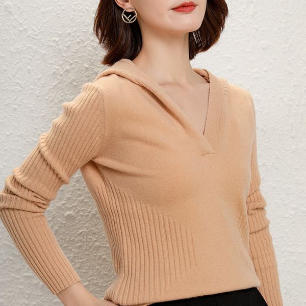 

sweaters winter/ autumn cashmere knitted sweaters for women soft hooded quality ladies 6 colors s-xxl standard clothes, White;black