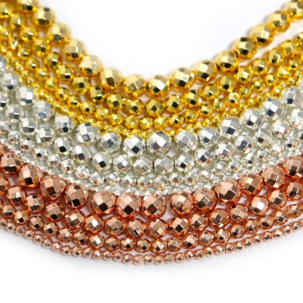 

15inches natural faceted rose gold hematite stone beads for jewelry making 4/6/8/10mm spacer diy bracelet necklace other