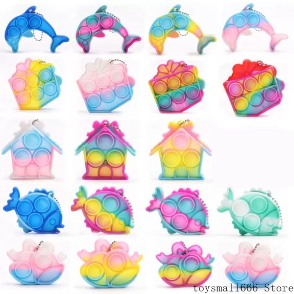 

rainbow keychains push pop bubble fidget sensory silicone autism special stress reliever kids funny antistress decompression toys