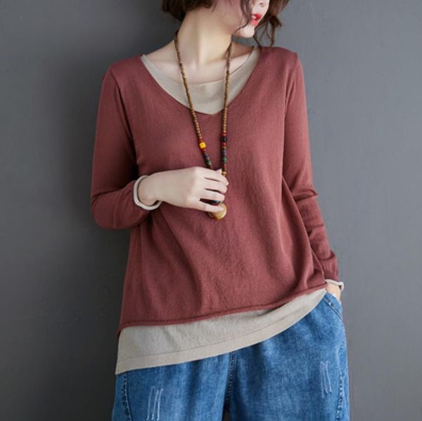 

women's t-shirt plus size women spring summer loose vintage lady tees shirts knitted elasticity clothing mh911, White