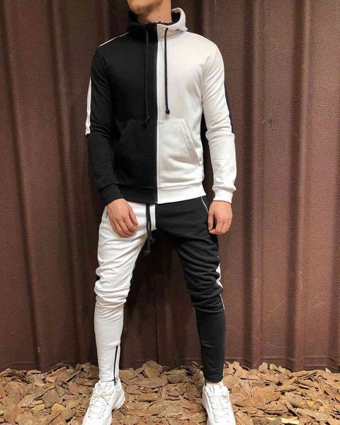 

tracksuits fashion movement fitness sports leisure suit men's style two color stitching pants, Gray