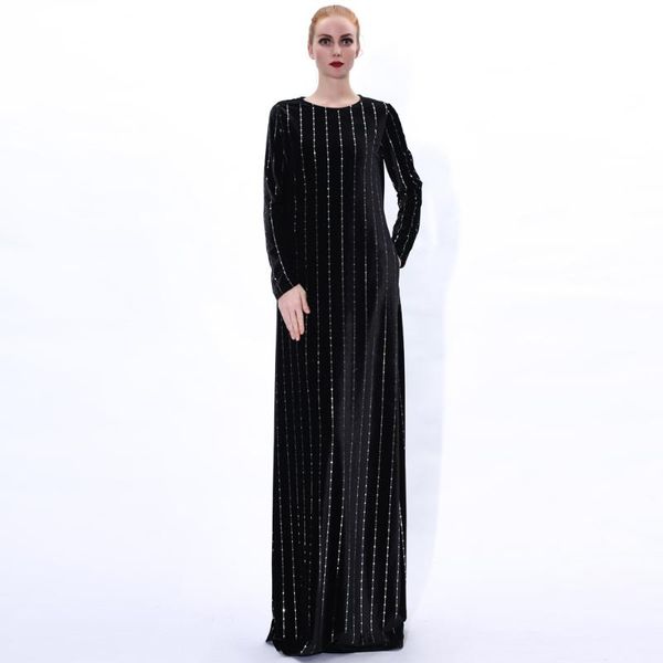 

winter women muslim long warm thermal elegant fashion full sleeve velvet dresses plus size 2021 casual, Black;gray