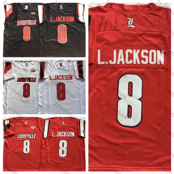 Mens Louisville Cardinal #8 Lamar Jackson College Football Jerseys Red Black University L.Jackson Stitched Shirts