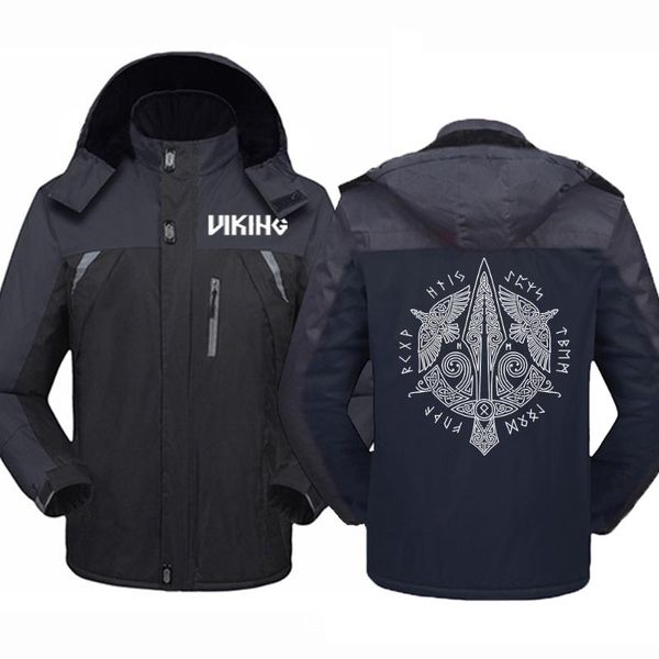 

men's hoodies & sweatshirts winter mens odin printing scandinavian runes valhalla windbreaker waterproof warm cold-proof mountaineer, Black