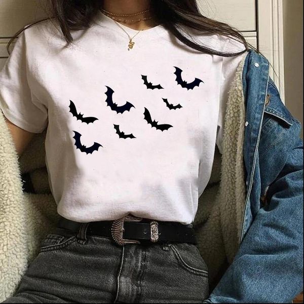 

print clothes graphic cartoon women t shirt bat animal 90s cute fall halloween lady tees female womens, White
