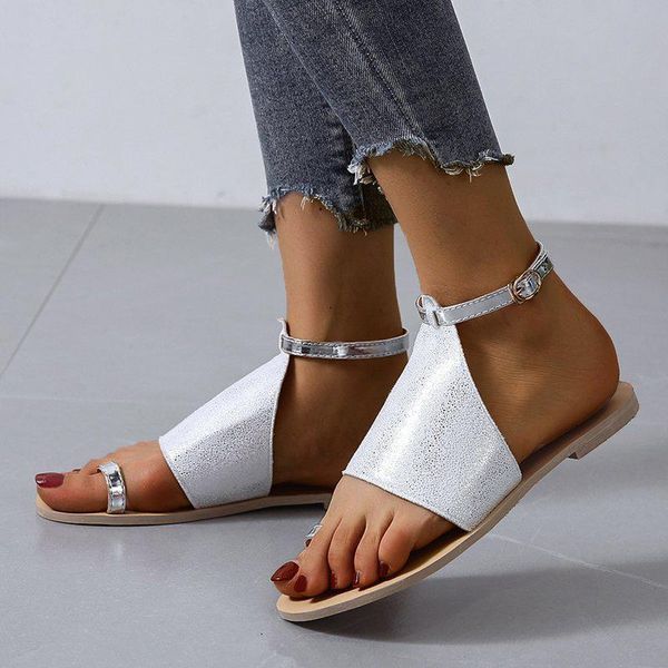 

sandals set toes high-sequined buckle flat-bottomed women 2021 summer casual lightweight open-toed beach, Black